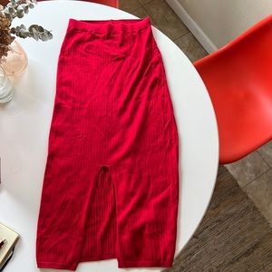 Free People Skirt | Skyline Midi Sweater Knit Ribbed Slit Pull On in red